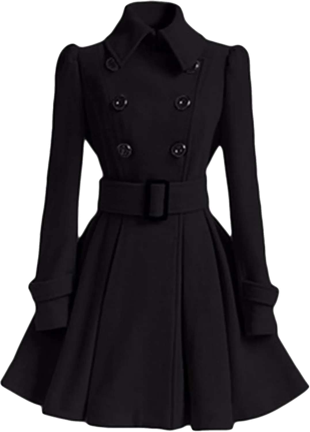 OMZIN Women's Long Shaggy Belted Pea Coat Slim Faux Fur Collar Coat Bridal Jacket with Belt