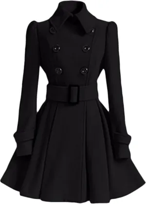 OMZIN Women's Long Shaggy Belted Pea Coat Slim Faux Fur Collar Coat Bridal Jacket with Belt