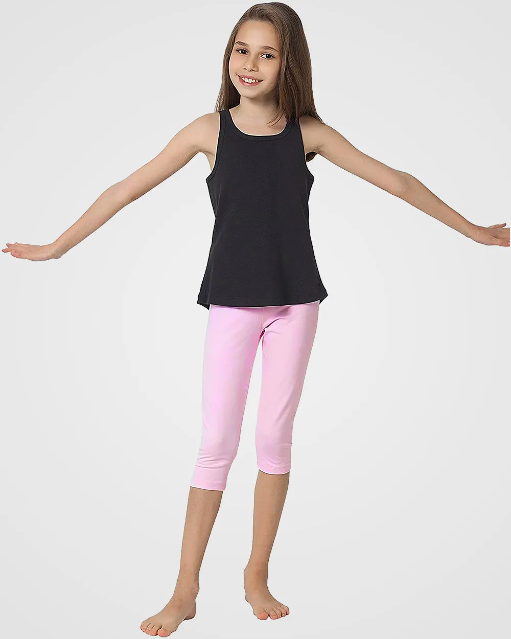 Organic Cotton Spandex Cropped Leggings for Girls - Pink