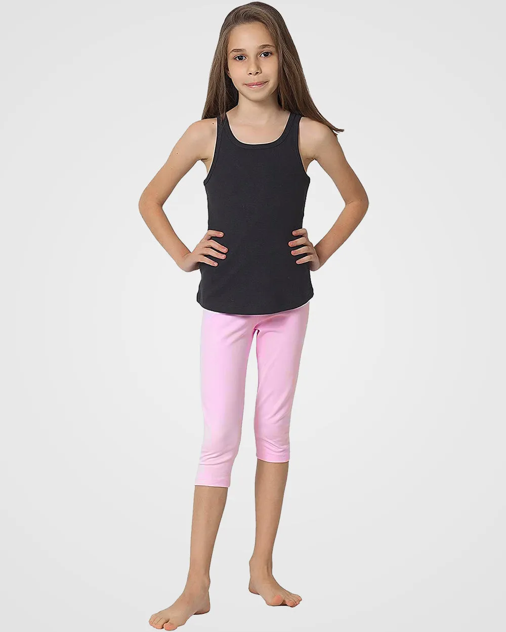 Organic Cotton Spandex Cropped Leggings for Girls - Pink