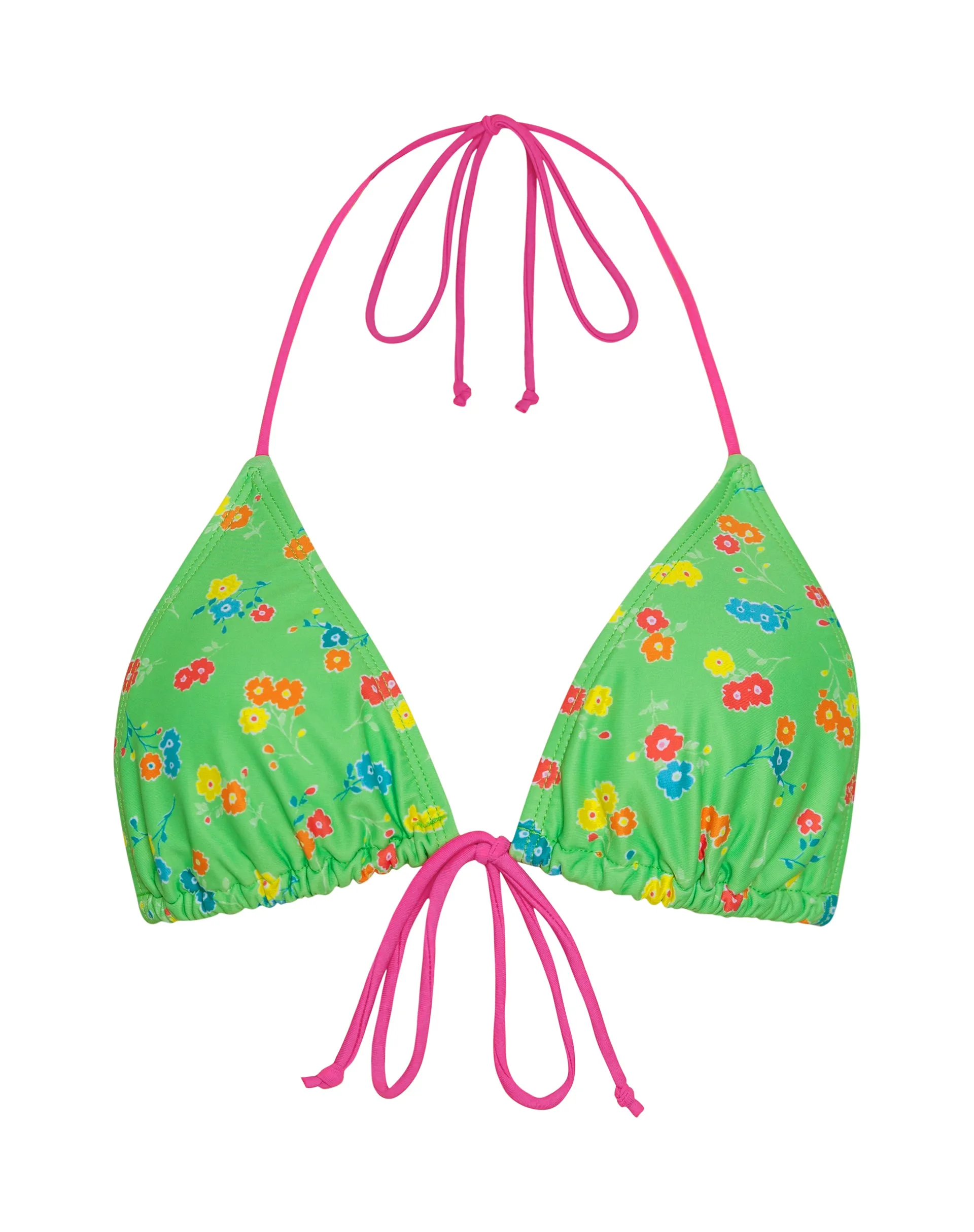 Pamita Bikini Top in Green Floral with Pink Binding