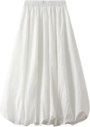 Perbai Womens Y2K Bubble Long Skirt Elastic Waist A Line Pleated Casual Fairy Ruffle Midi Balloon Skirt