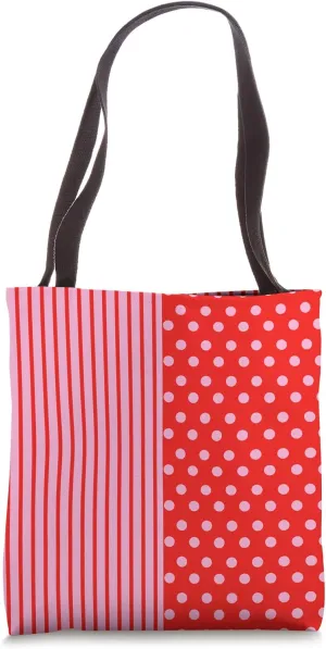 Pink Red Polka Dot and Striped Aesthetic Preppy Cute Stripes Tote Bag