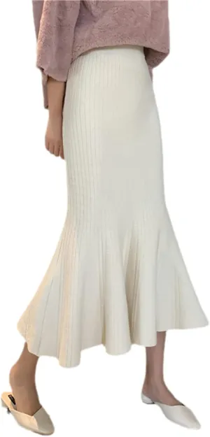 Pleated Mermaid Skirts Autumn High Elastic Waist Long Skirts Vintage Slim Fit Sexy Knitted Midi Skirts