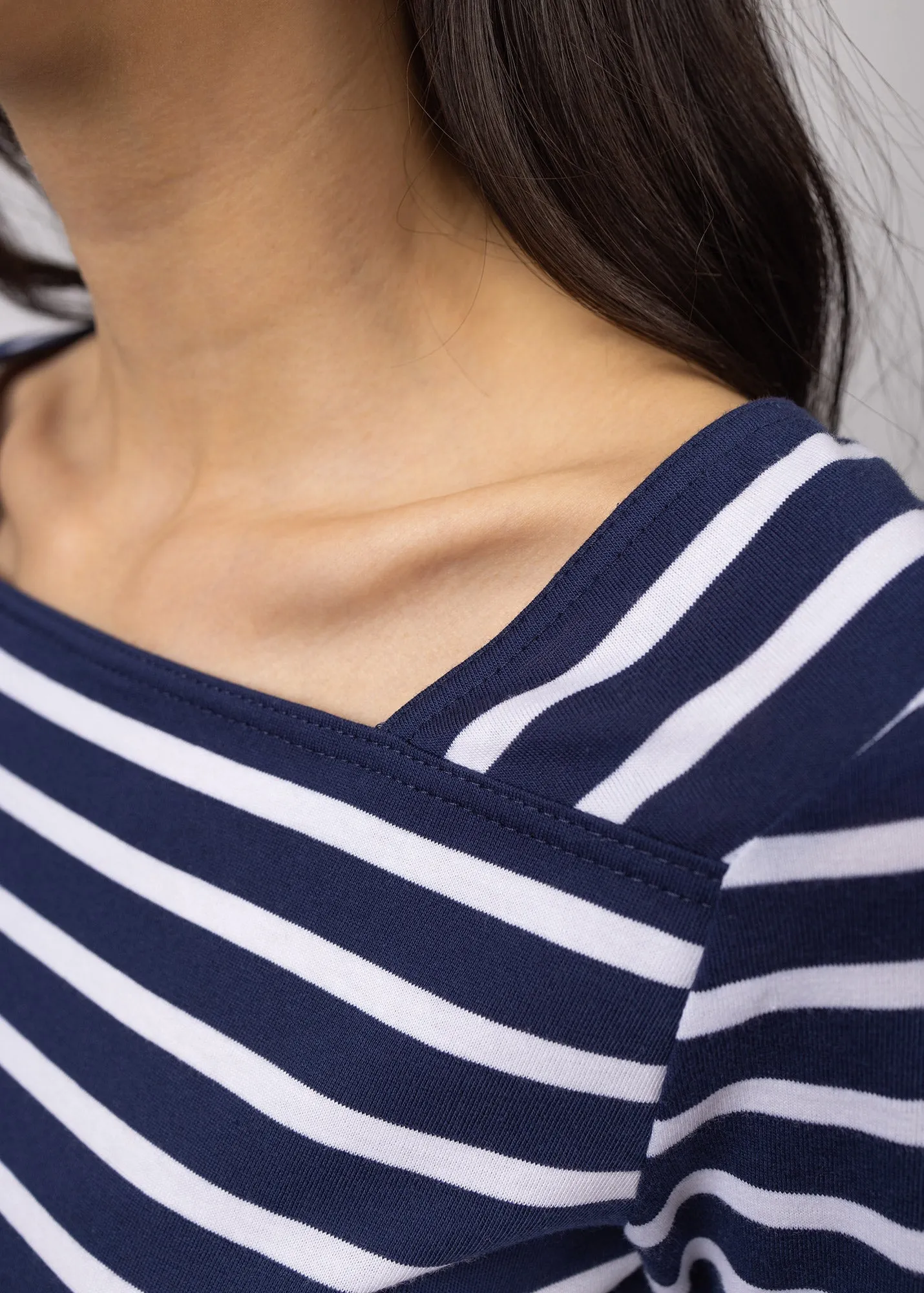 Plneuf square neck striped sailor shirt - short sleeves, in light cotton (MARINE/NEIGE)