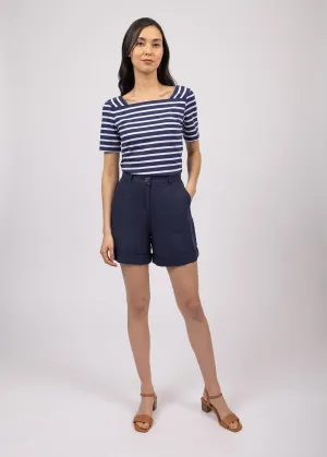 Plneuf square neck striped sailor shirt - short sleeves, in light cotton (MARINE/NEIGE)