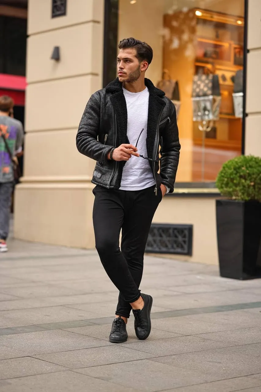 Premium Black Aviator Leather Jacket for Men