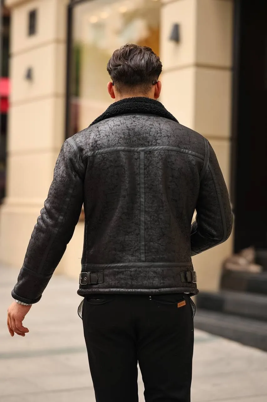 Premium Black Aviator Leather Jacket for Men