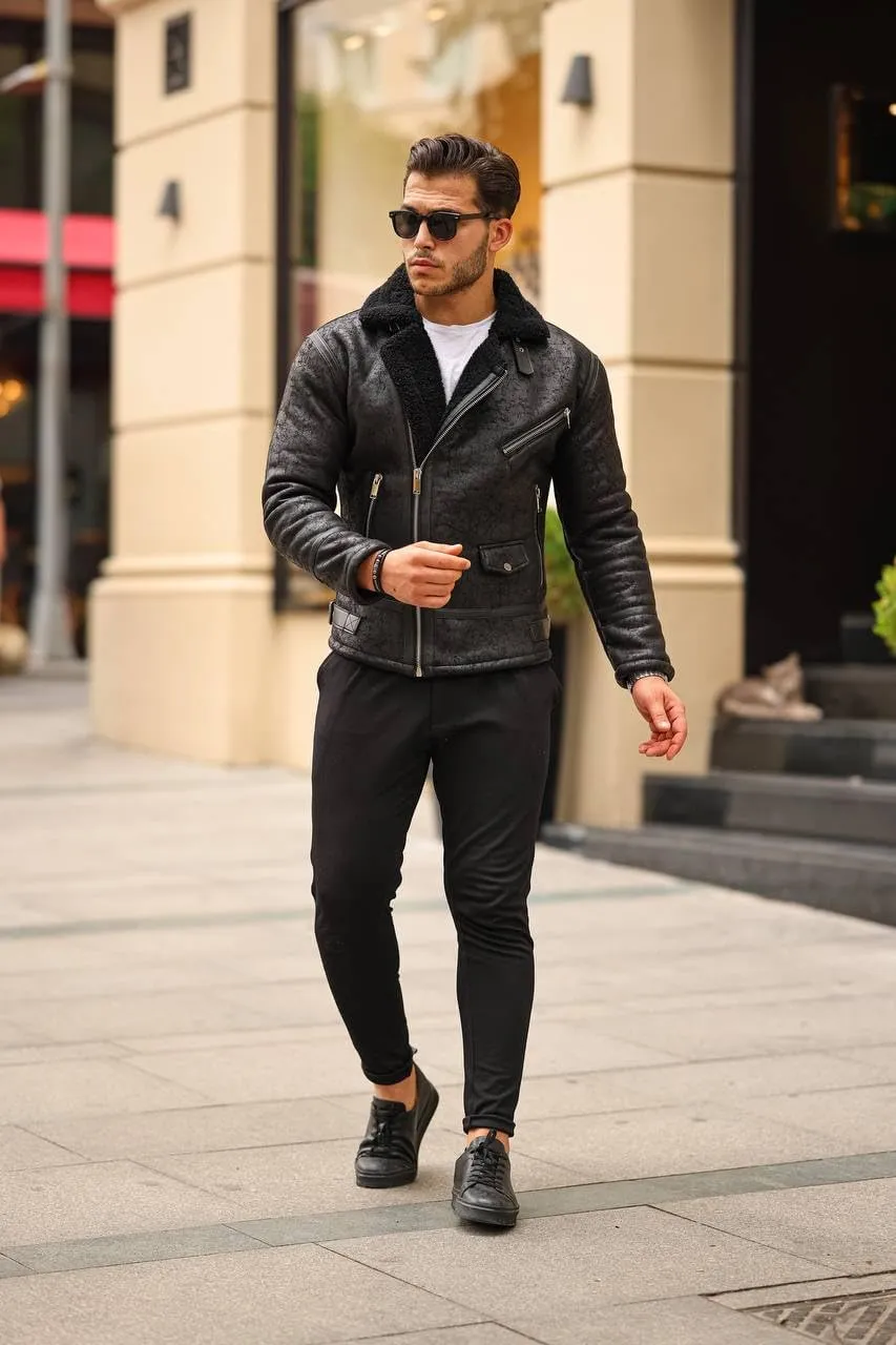 Premium Black Aviator Leather Jacket for Men