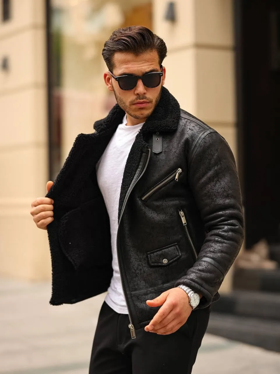 Premium Black Aviator Leather Jacket for Men