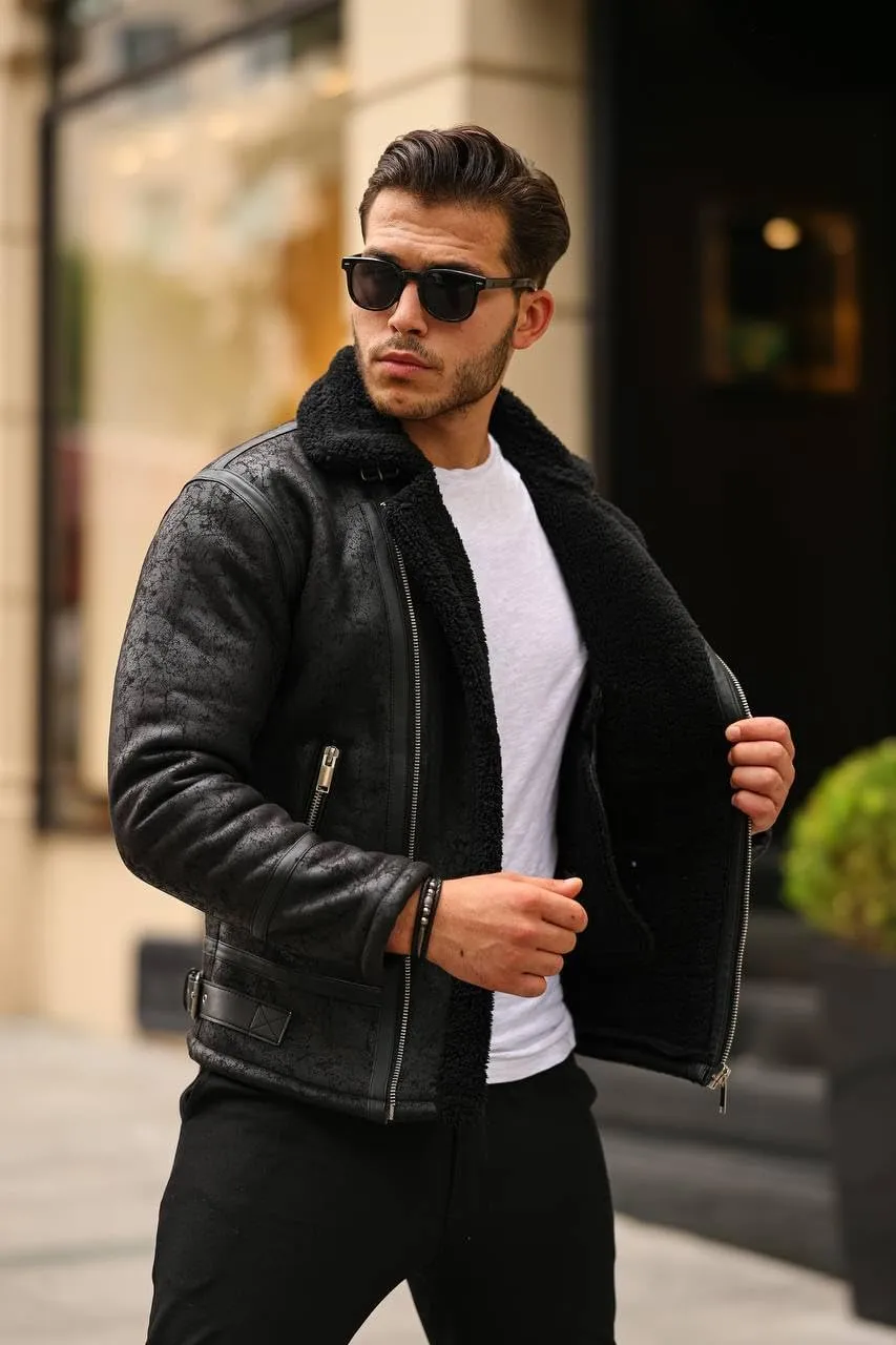 Premium Black Aviator Leather Jacket for Men