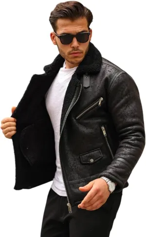 Premium Black Aviator Leather Jacket for Men
