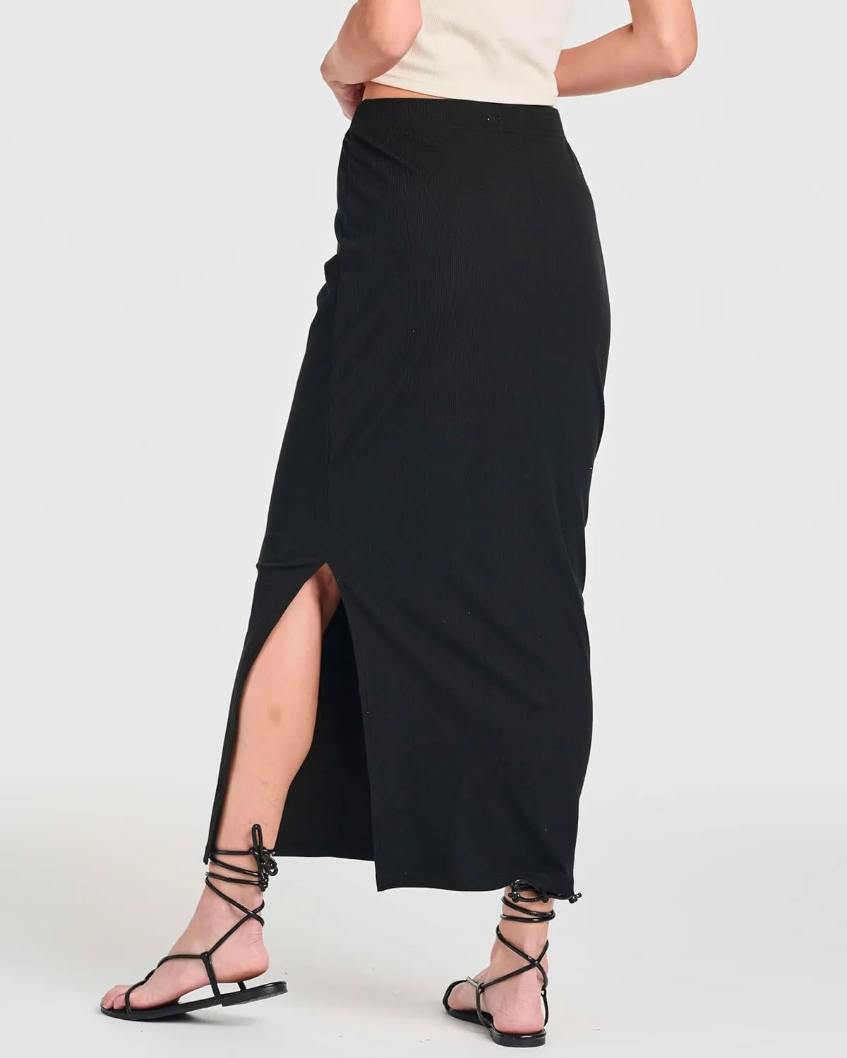 Real Essentials 3 Pack: Women's Ribbed High Waisted Maxi Skirt with Side Slit - Casual Long Pencil Skirt