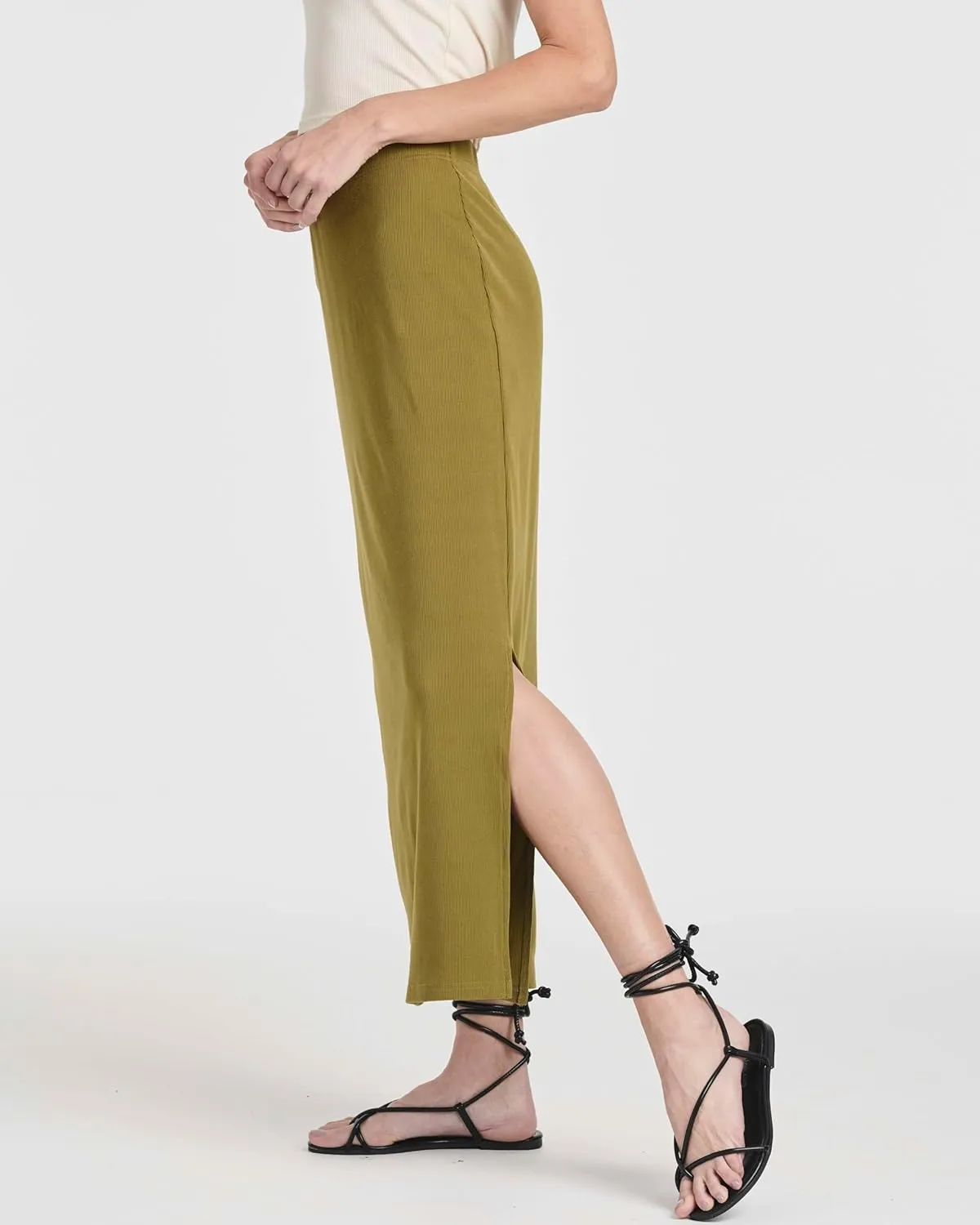Real Essentials 3 Pack: Women's Ribbed High Waisted Maxi Skirt with Side Slit - Casual Long Pencil Skirt