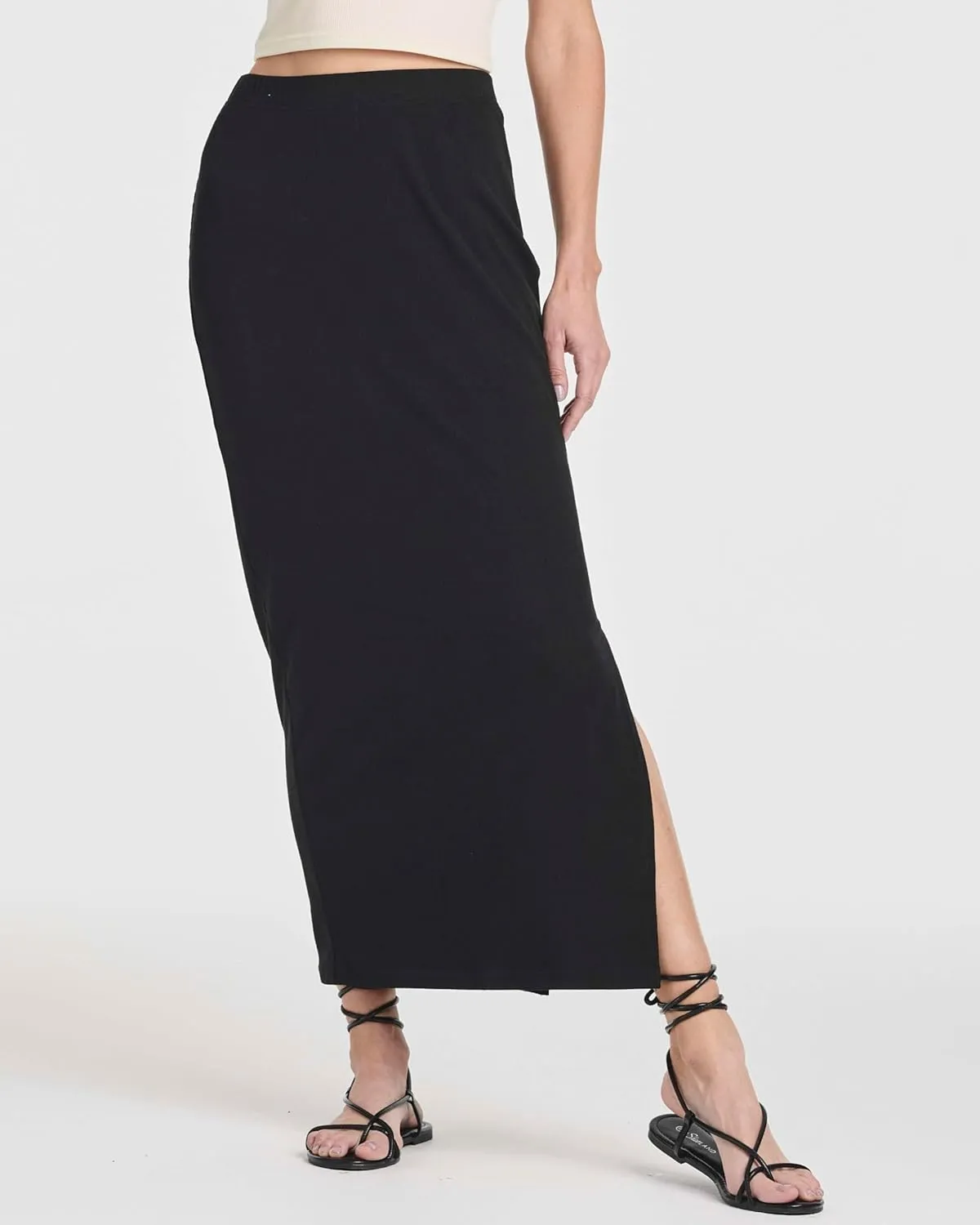 Real Essentials 3 Pack: Women's Ribbed High Waisted Maxi Skirt with Side Slit - Casual Long Pencil Skirt