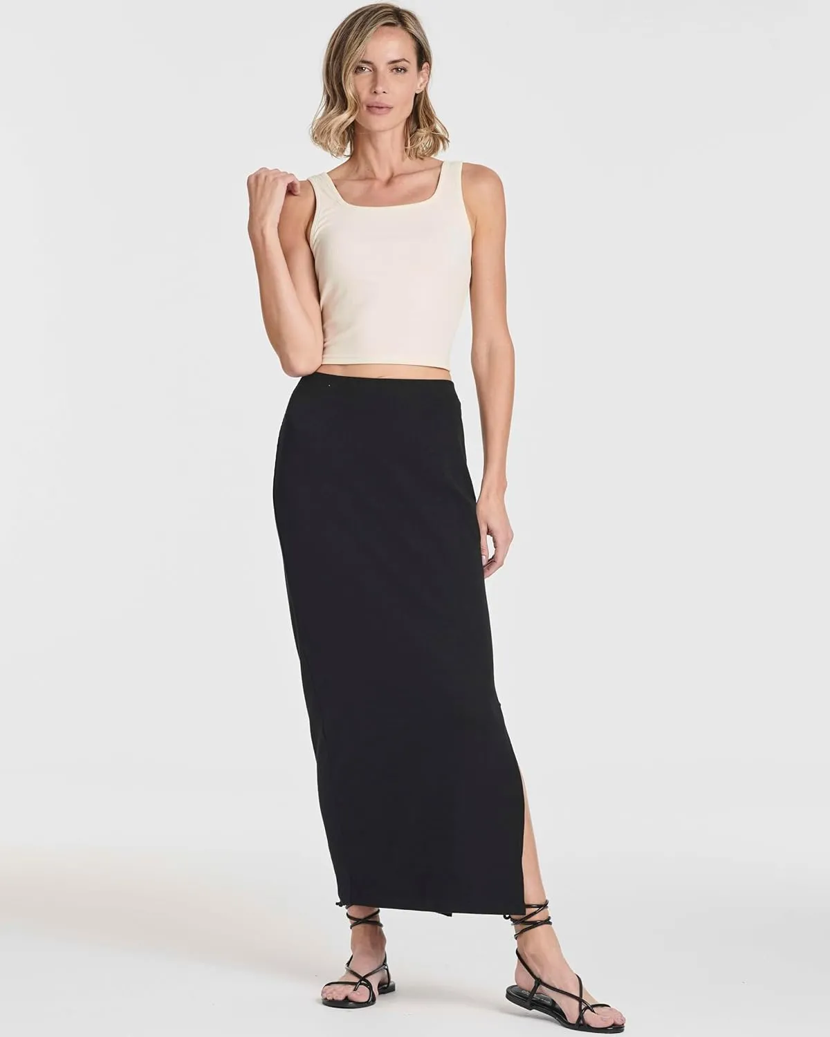 Real Essentials 3 Pack: Women's Ribbed High Waisted Maxi Skirt with Side Slit - Casual Long Pencil Skirt