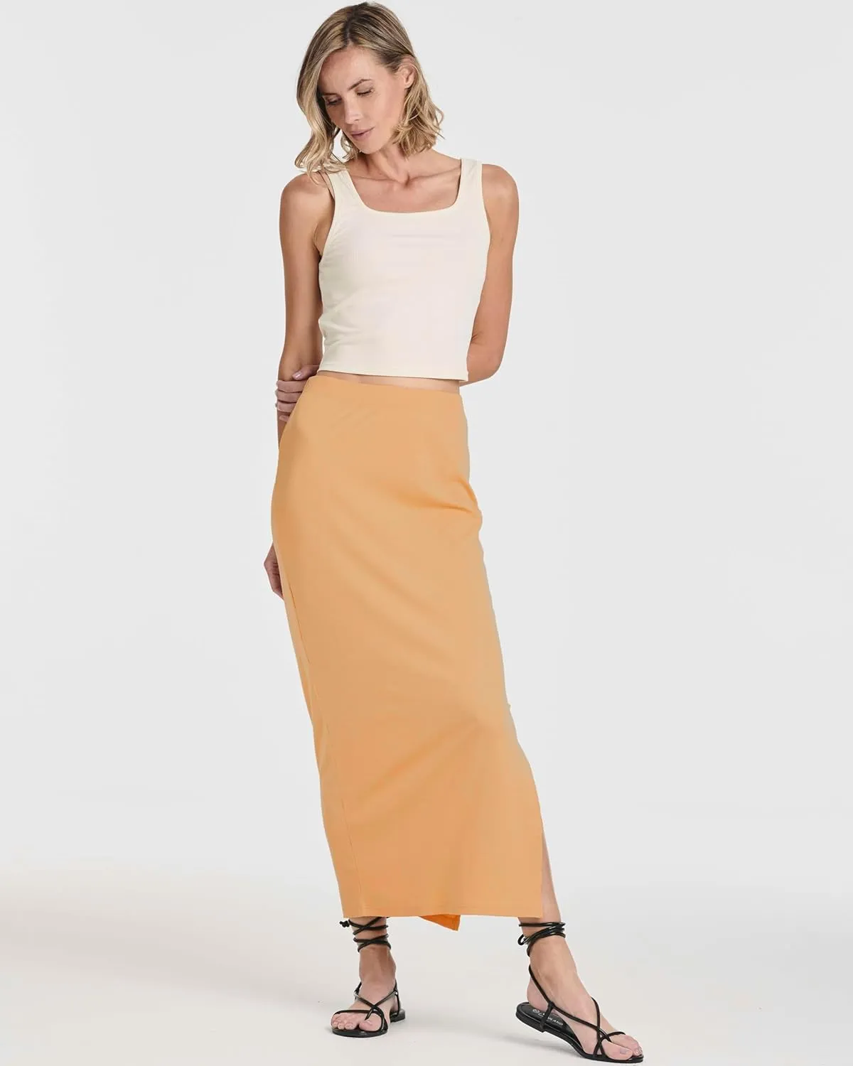 Real Essentials 3 Pack: Women's Ribbed High Waisted Maxi Skirt with Side Slit - Casual Long Pencil Skirt