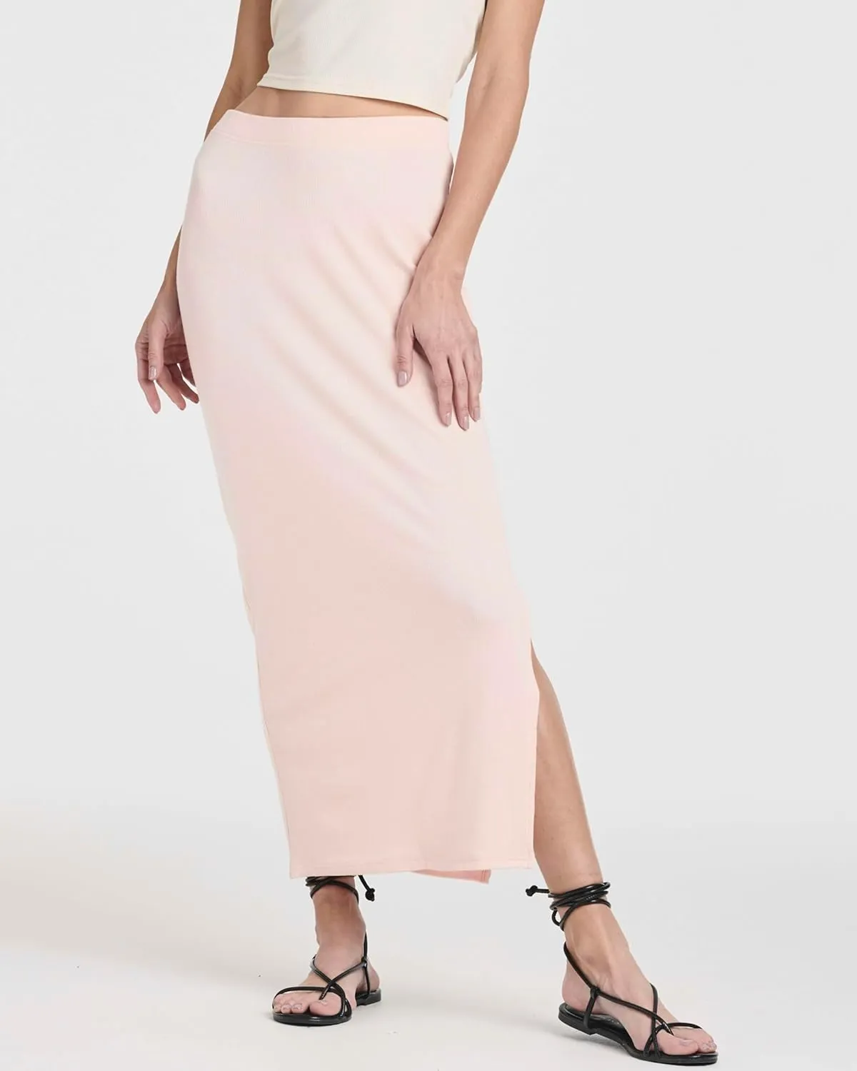 Real Essentials 3 Pack: Women's Ribbed High Waisted Maxi Skirt with Side Slit - Casual Long Pencil Skirt