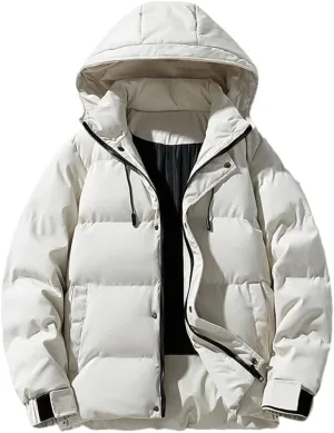 REHJJDFD Men's Down Jacket Solid Color Detachable Hat Outdoor Camping Thickening Jacket Men's Cotton-Padded Coat