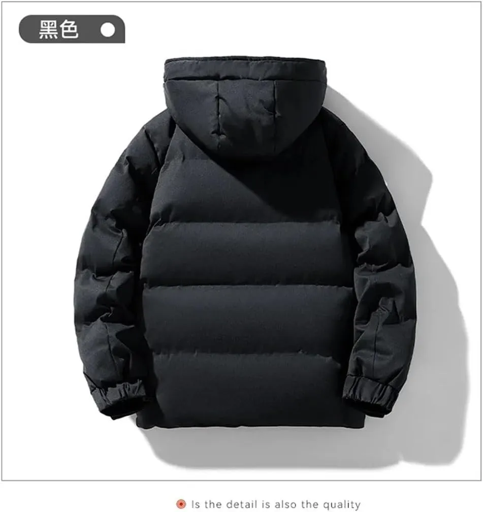 REHJJDFD Men's Down Jacket Solid Color Detachable Hat Outdoor Camping Thickening Jacket Men's Cotton-Padded Coat
