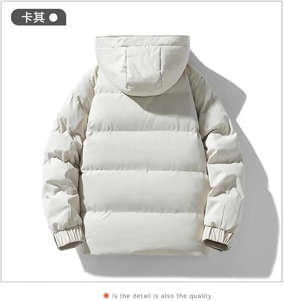 REHJJDFD Men's Down Jacket Solid Color Detachable Hat Outdoor Camping Thickening Jacket Men's Cotton-Padded Coat