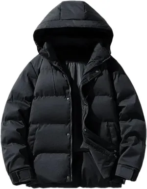 REHJJDFD Men's Down Jacket Solid Color Detachable Hat Outdoor Camping Thickening Jacket Men's Cotton-Padded Coat