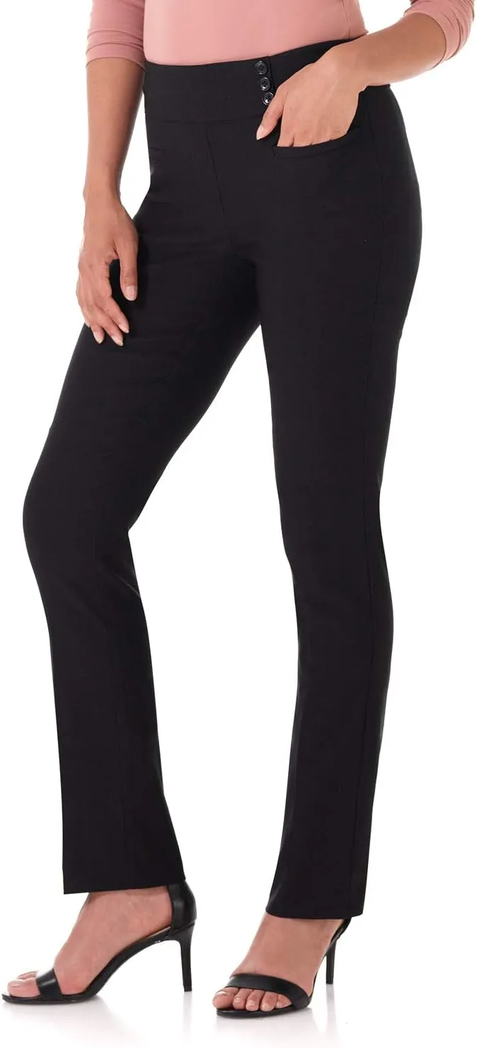 Rekucci Women's Ease Into Comfort Pull-On Straight Pant with Pockets