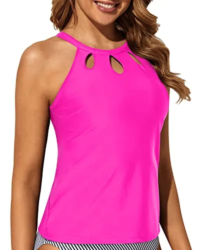 Removable Padded Push Up Bra Backless Swim Tank Top-Neon Pink