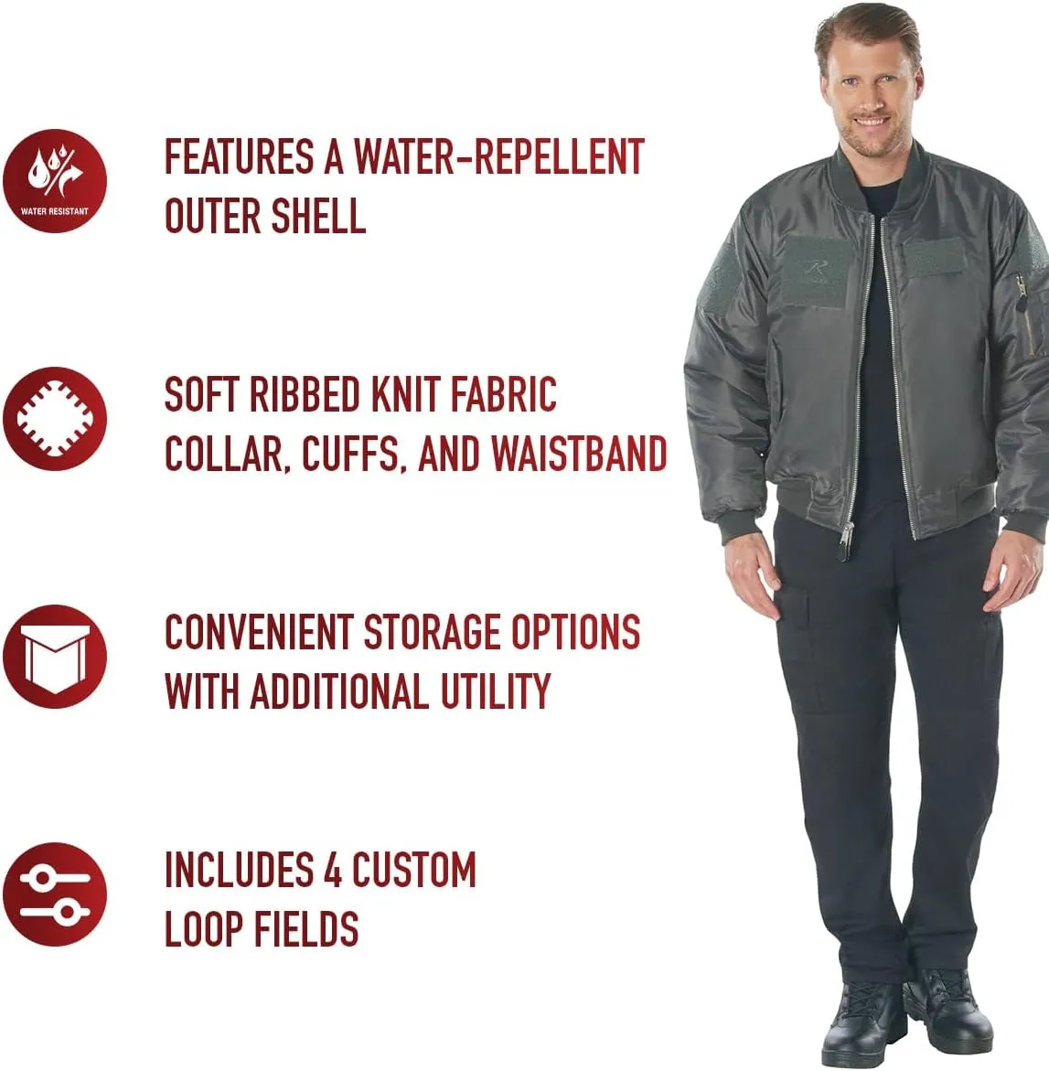 Rothco Flight Jacket with Patches - Classic Cold Weather Bomber Jacket with Morale Patches Included