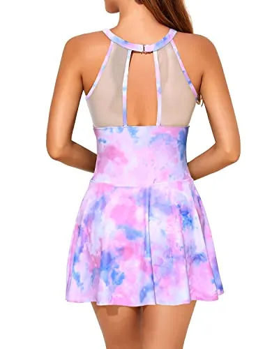 Ruched Slimming Figure Flattering One Piece Swimsuits For Women-Color Tie Dye