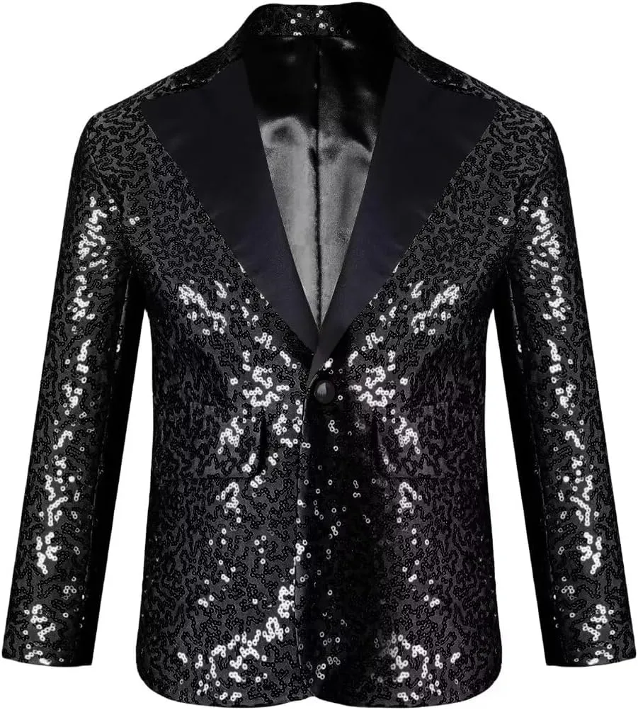 SAROULU Boys Suits Sequin Tuxedo Suit Jacket for Kids Toddler Boy Formal Wedding Outfit Blazer for Boy