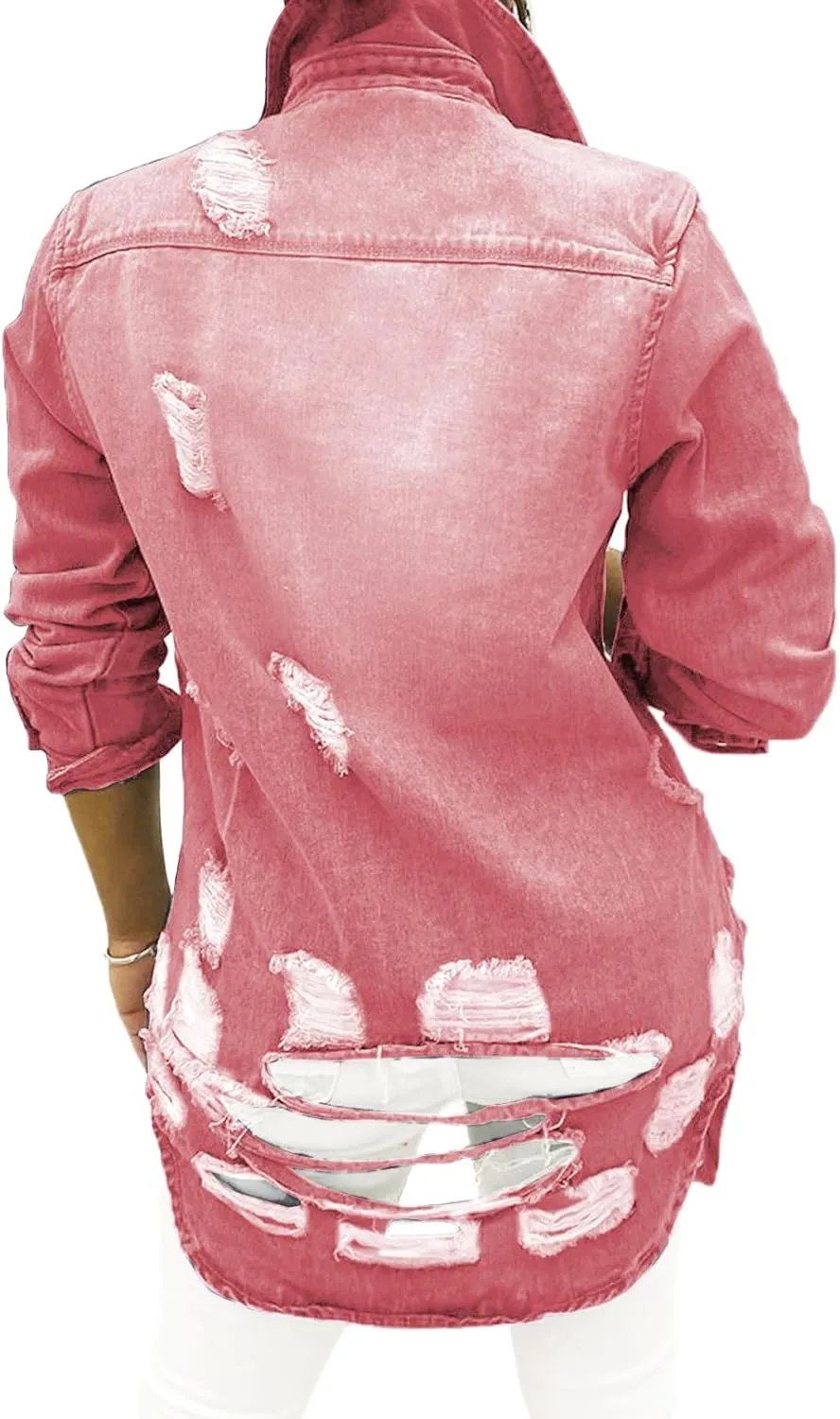 sexycherry Denim Jacket for Women Long Sleeve Classic Trucker Jeans Long Coat Outwear with Pockets