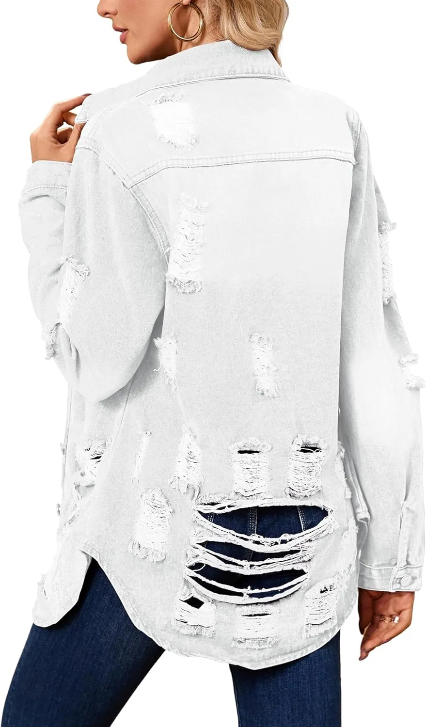 sexycherry Denim Jacket for Women Long Sleeve Classic Trucker Jeans Long Coat Outwear with Pockets