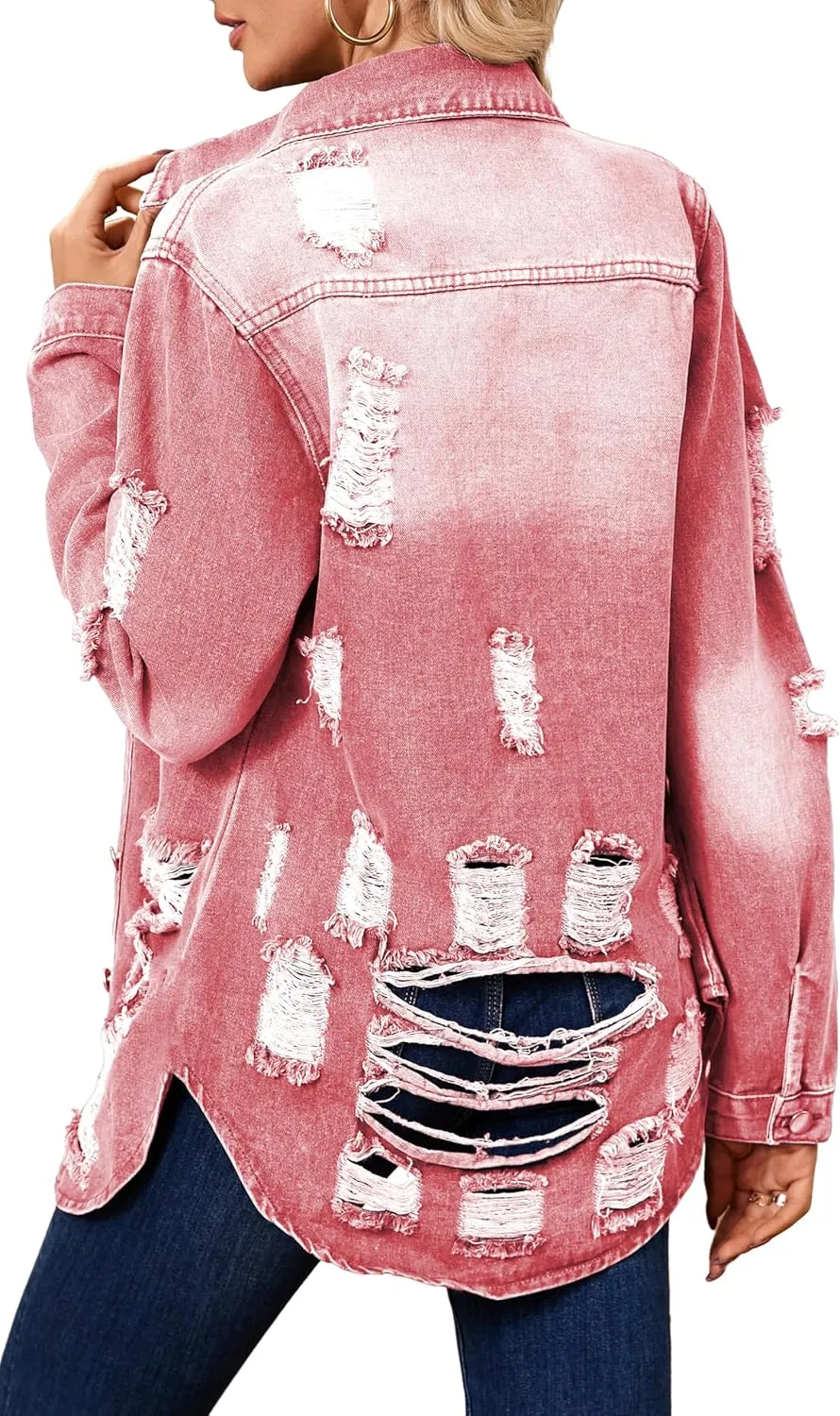 sexycherry Denim Jacket for Women Long Sleeve Classic Trucker Jeans Long Coat Outwear with Pockets