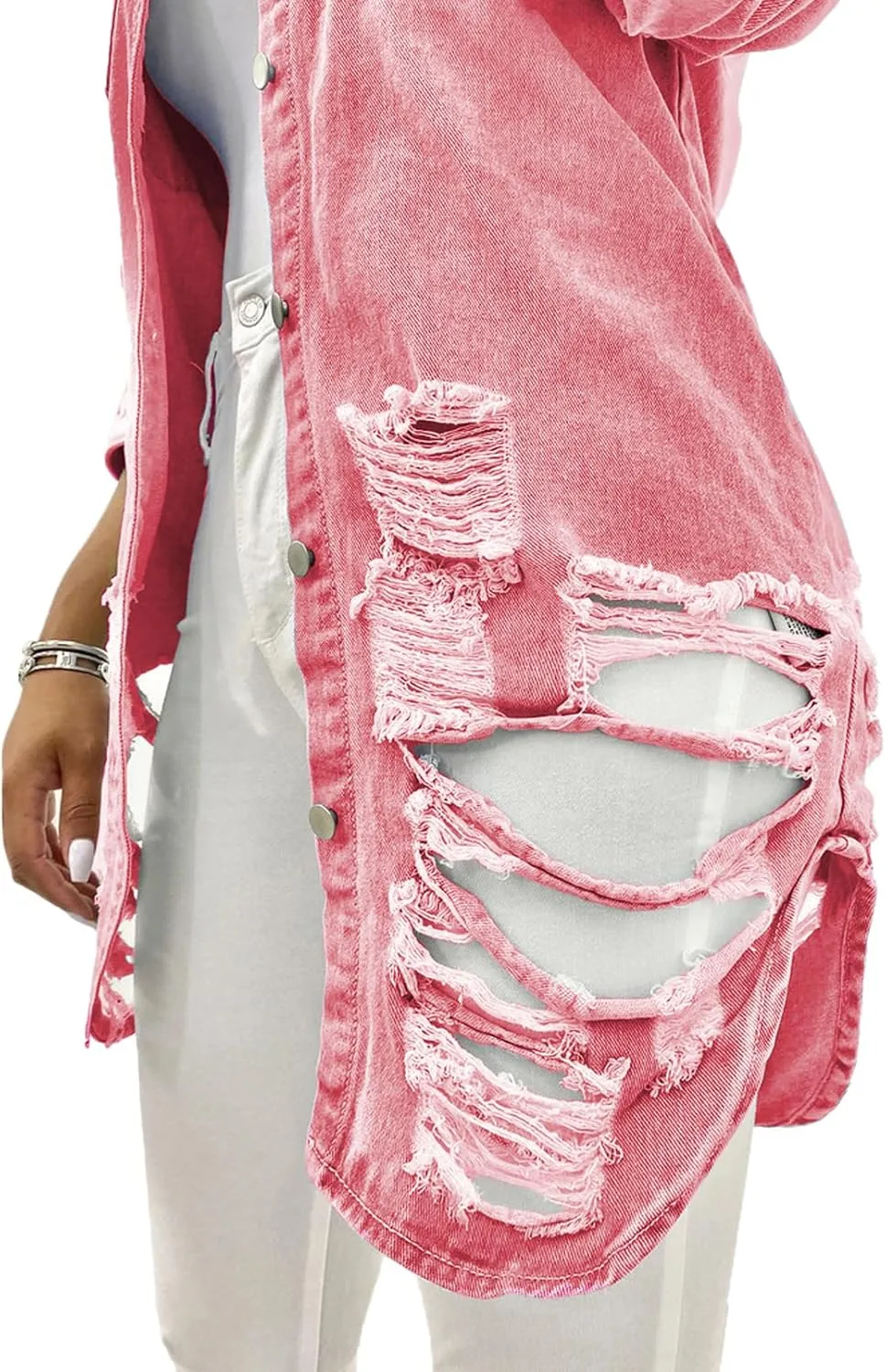 sexycherry Denim Jacket for Women Long Sleeve Classic Trucker Jeans Long Coat Outwear with Pockets