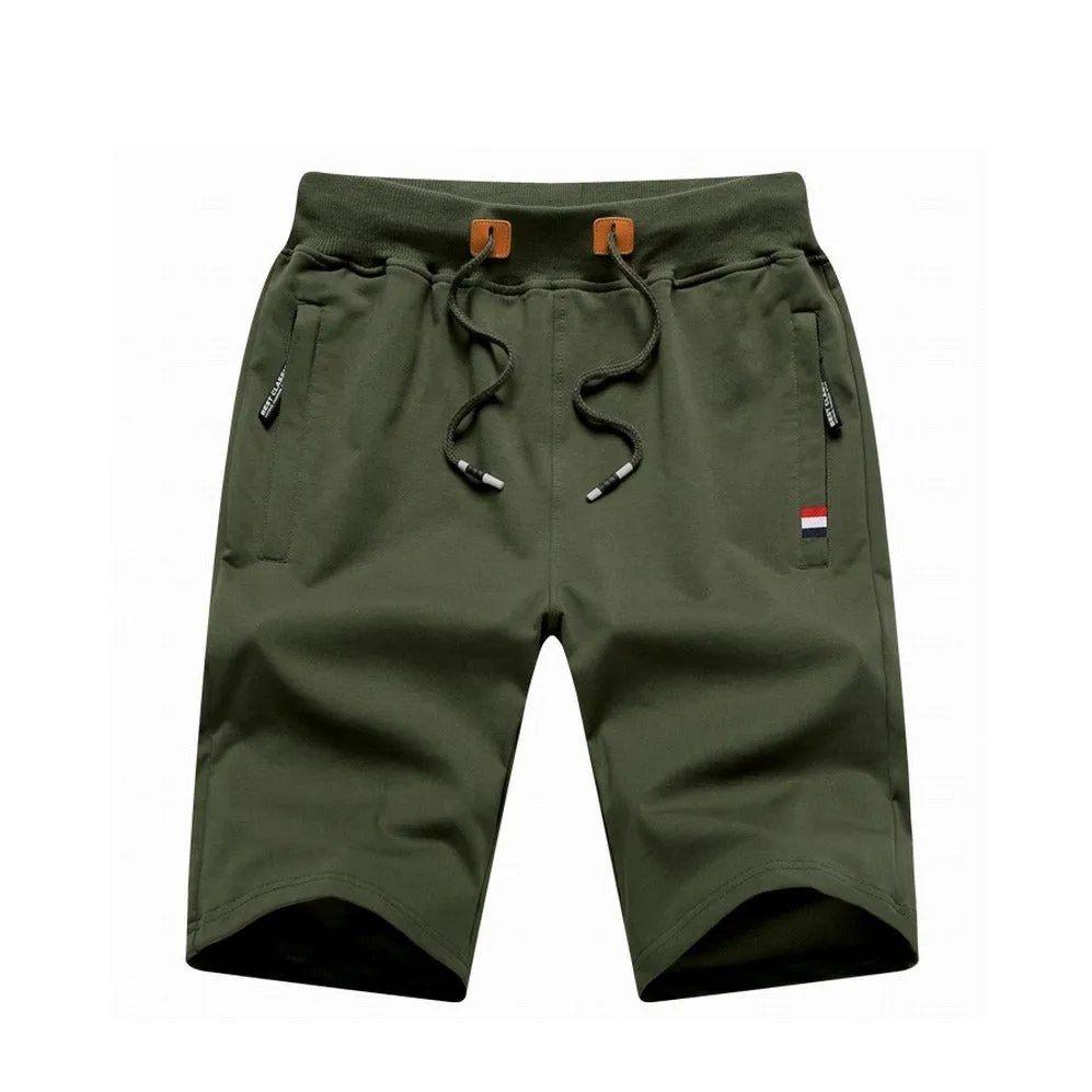 (Size L) Men's cotton shorts with zipper pockets - Green