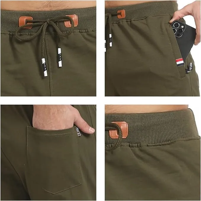 (Size L) Men's cotton shorts with zipper pockets - Green
