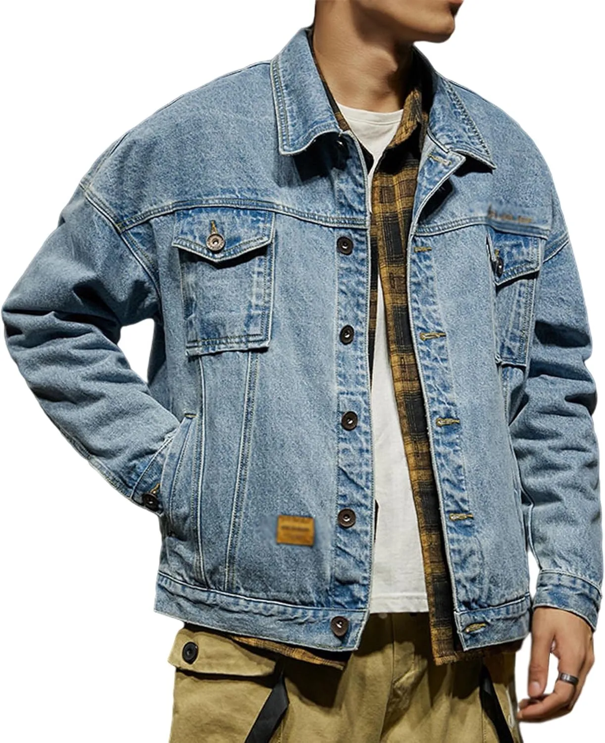 SOMTHRON Men's Denim Jacket Casual Slim Fit Jean Jackets Classic Long Sleeve Button Down Trucker Jean Coat