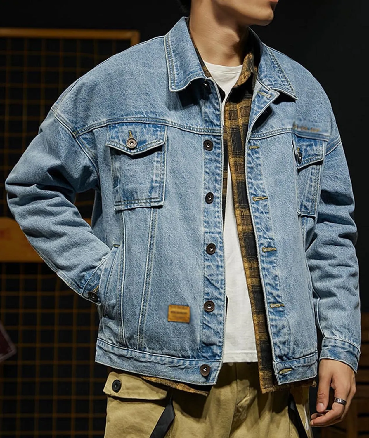 SOMTHRON Men's Denim Jacket Casual Slim Fit Jean Jackets Classic Long Sleeve Button Down Trucker Jean Coat