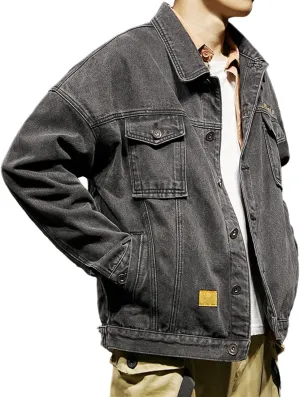 SOMTHRON Men's Denim Jacket Casual Slim Fit Jean Jackets Classic Long Sleeve Button Down Trucker Jean Coat
