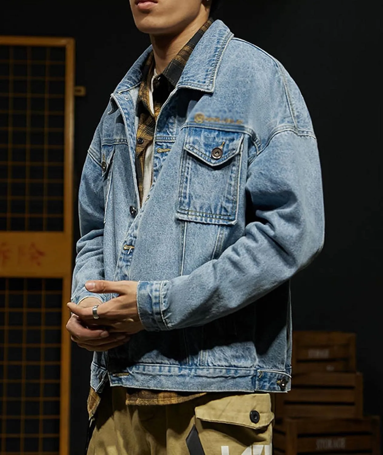SOMTHRON Men's Denim Jacket Casual Slim Fit Jean Jackets Classic Long Sleeve Button Down Trucker Jean Coat