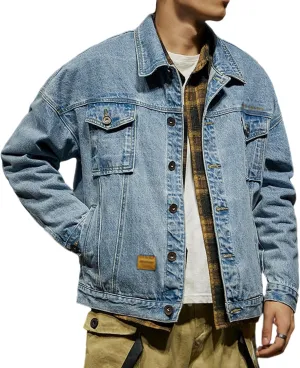 SOMTHRON Men's Denim Jacket Casual Slim Fit Jean Jackets Classic Long Sleeve Button Down Trucker Jean Coat