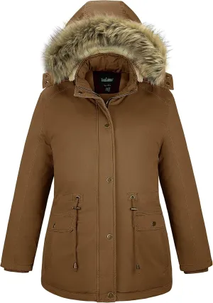 Soularge Women's Winter Plus Size Sherpa Lined Coats with Detachable Hood
