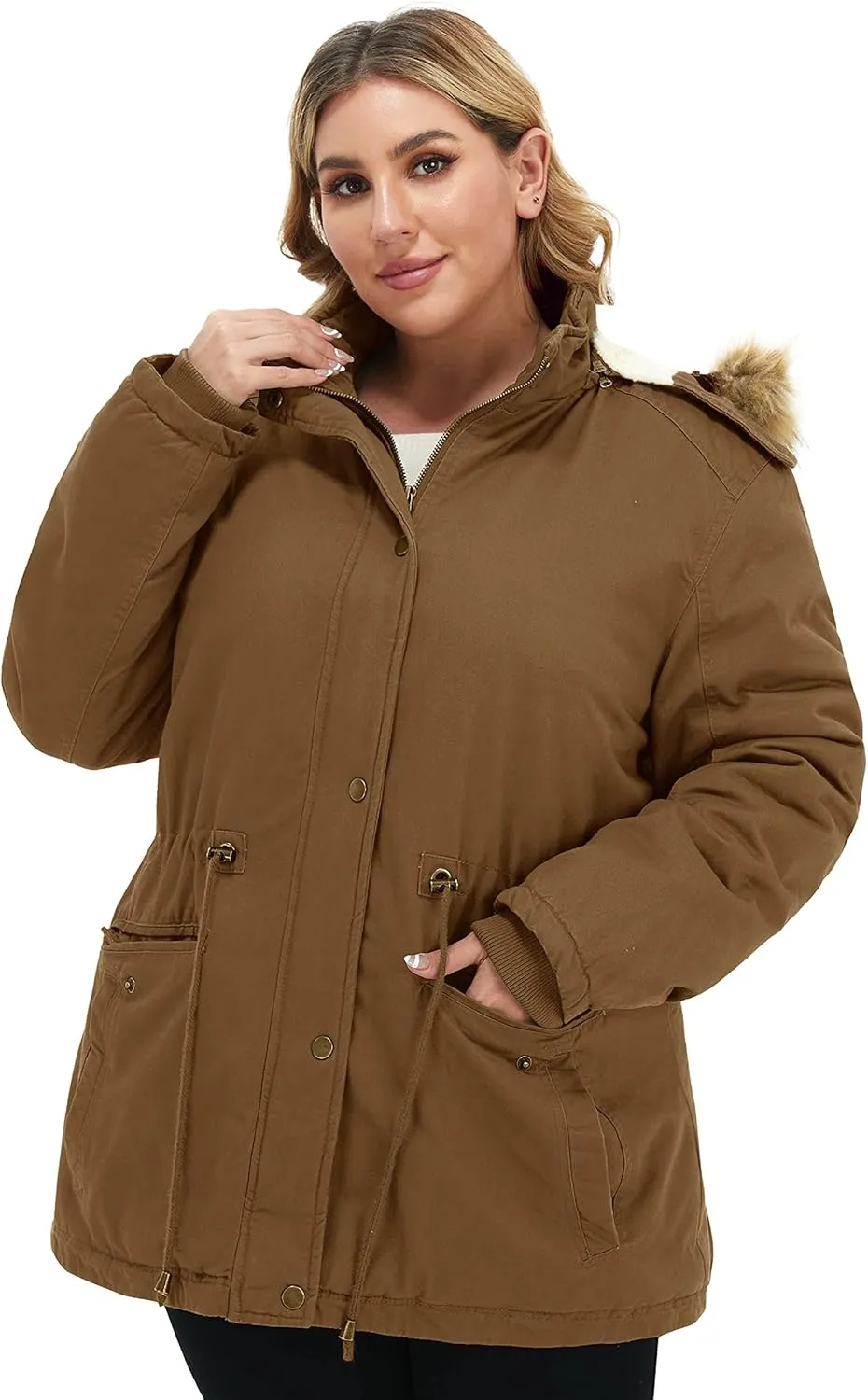 Soularge Women's Winter Plus Size Sherpa Lined Coats with Detachable Hood