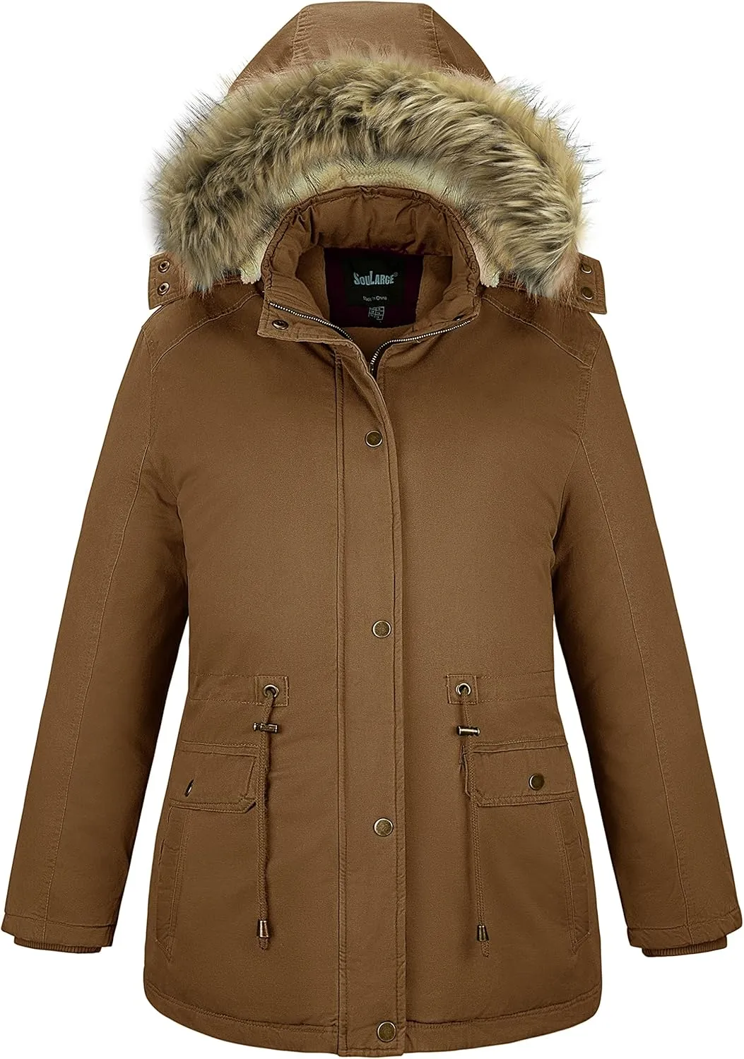 Soularge Women's Winter Plus Size Sherpa Lined Coats with Detachable Hood
