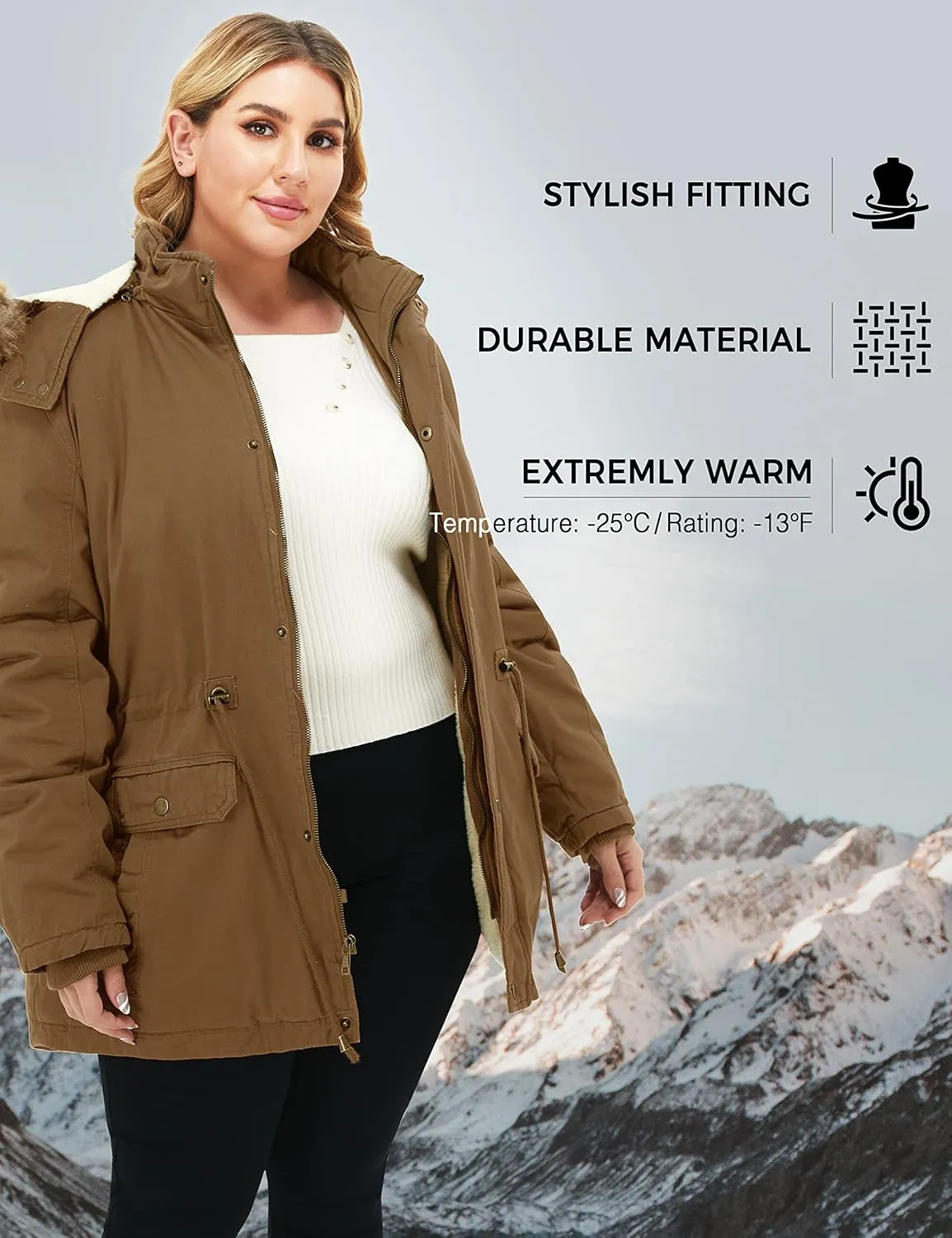 Soularge Women's Winter Plus Size Sherpa Lined Coats with Detachable Hood