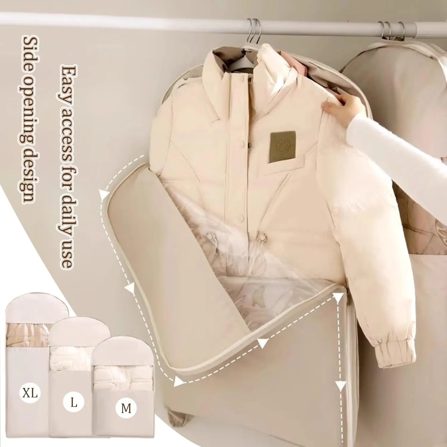 Space Saving Hanging Garment Bag with Self Compression Zipper, Heavy Duty Organizer Storage Bags, Dust Cover Closet Organizers, Closet Organizer for Coats, Suits, Jackets(Gray,Medium)