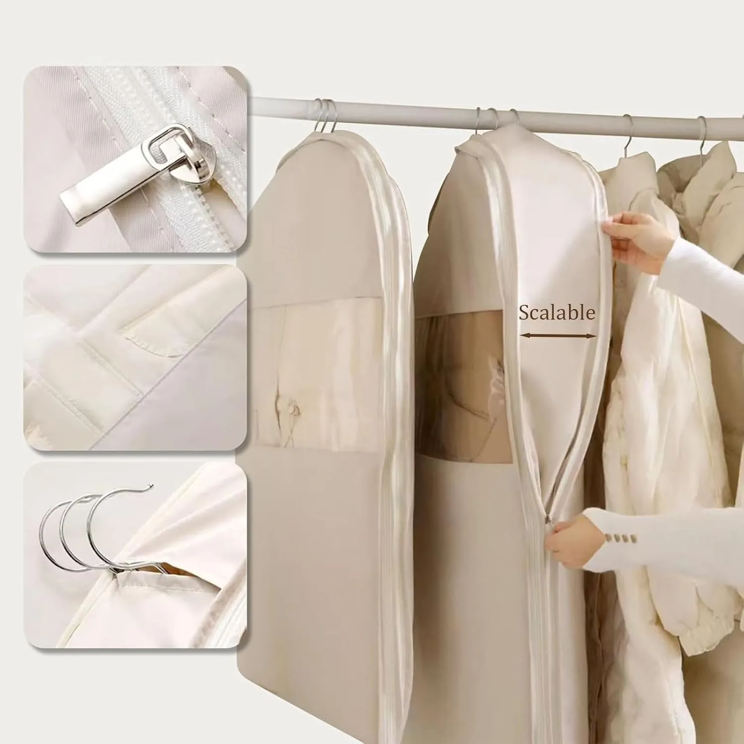Space Saving Hanging Garment Bag with Self Compression Zipper, Heavy Duty Organizer Storage Bags, Dust Cover Closet Organizers, Closet Organizer for Coats, Suits, Jackets(Gray,Medium)