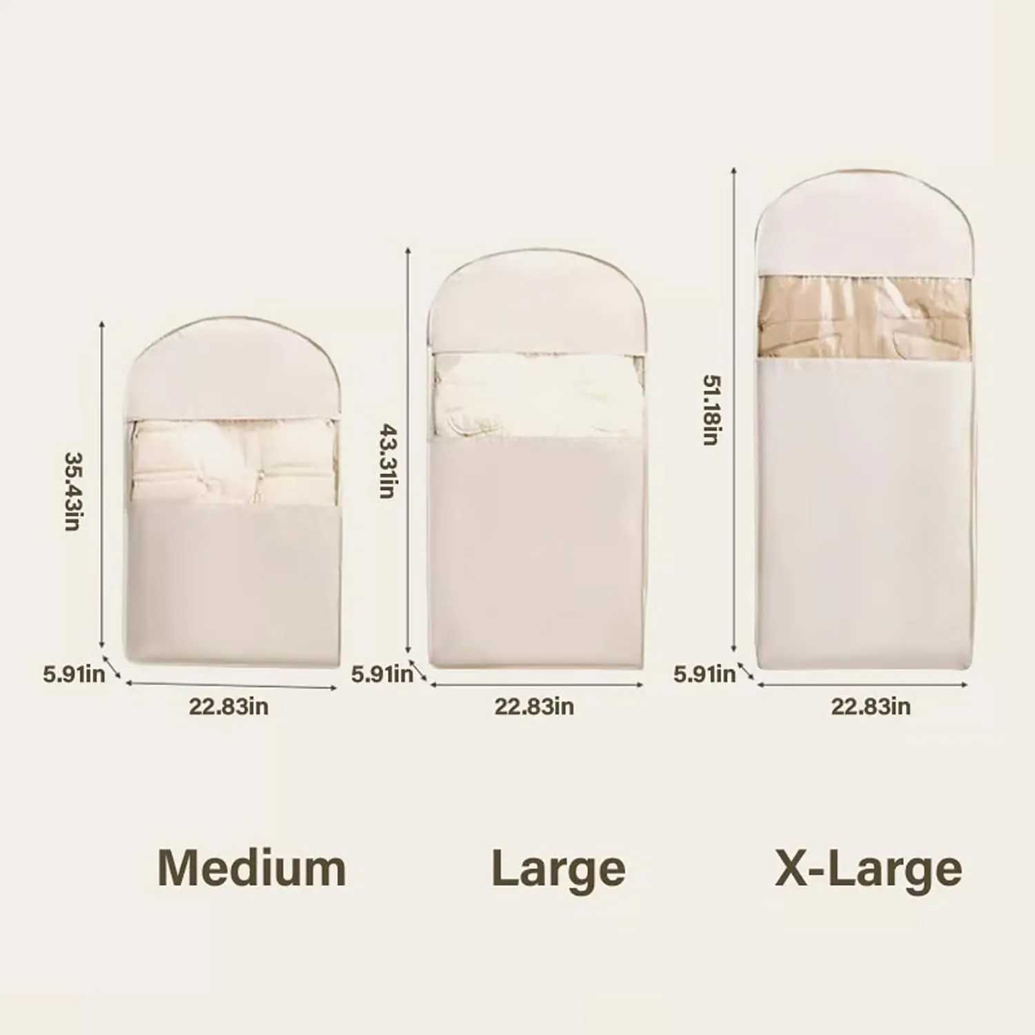 Space Saving Hanging Garment Bag with Self Compression Zipper, Space Saver Clothes Bags for Down Coat, Dust Cover Clothes Storage Bags for Wardrobe Storage & Travel, Closet Organizers (Beige, L(43))