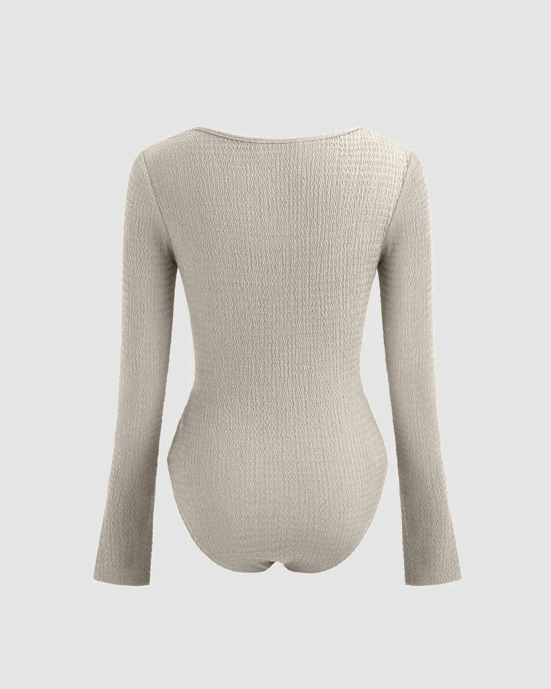 Square Neck Long Sleeve Bodysuit In Light Grey